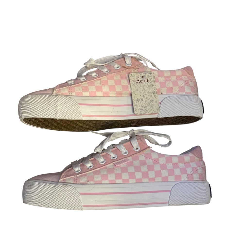 Mudd Poppy pink and white checkered canvas sneakers - Picture 2 of 7